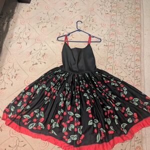 Pinup Couture Black and Red Cherry Midi Dress
